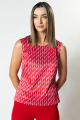 Uptown Shell Top - Red/Pink Geo