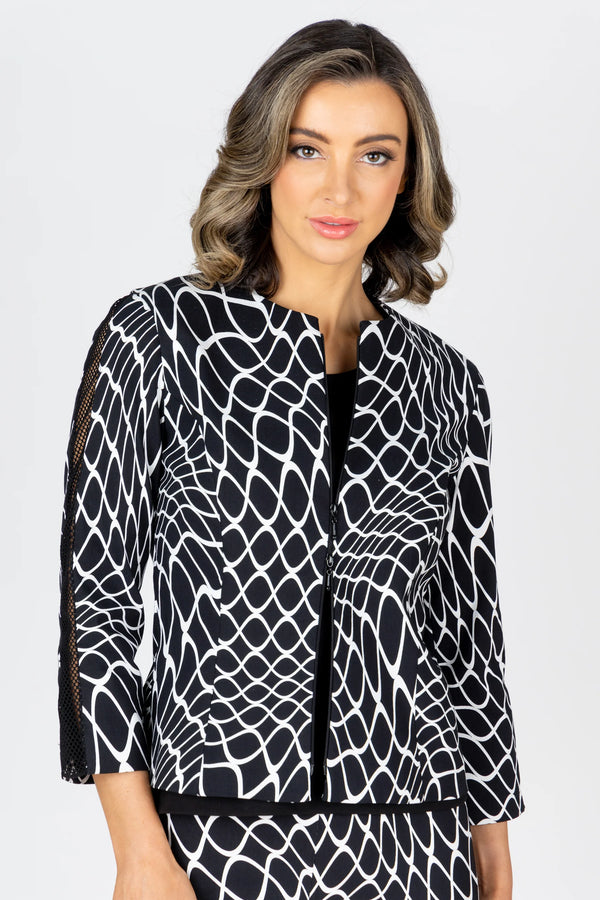 Vertigo Mesh Detail Suit Jacket - Black/White