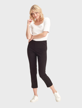 Black 7/8 length pants featuring eyelet detailing, designed for comfort and style.
