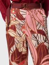 Cathedral Botanic printed belted pants with a high-rise waist and wide-leg design, offering a stylish and airy fit.