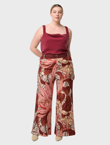 Adele's Cathedral Botanic printed pants, made of linen-viscose, featuring a belted design for a fashionable appearance.