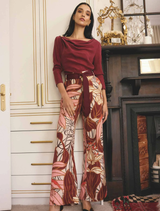 Printed linen-viscose pants by Adele, featuring a belted waist and a vibrant Cathedral Botanic design.