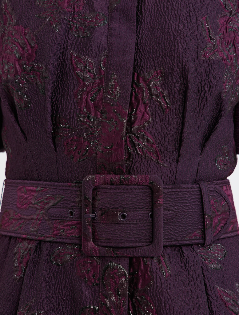 Afina short sleeve gown in blackberry, showcasing a graceful fit and chic style, perfect for evening wear.