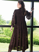 Stylish After Dark Dress in deep chocolate shade, designed for sophisticated evening wear and special occasions.