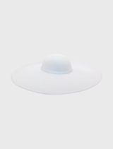 Chic white Allegra Floppy Hat with a stunning 18cm brim, ribbon trim, and short crown, designed for a stylish race day look.
