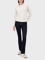 Almond-colored Monari rib sweater with a ribbed texture, ideal for layering in a stylish, casual outfit.