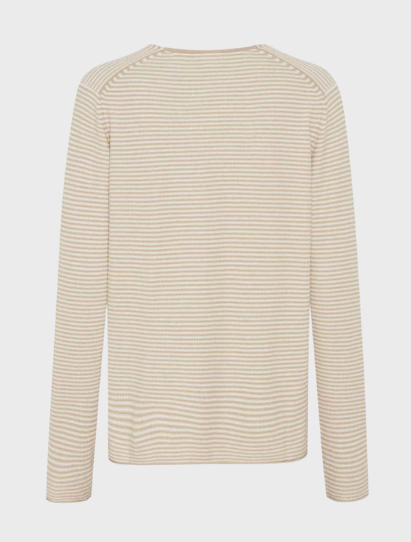 Almond stripe long sleeve cardigan crafted from a soft, lightweight knit material.