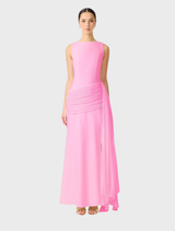 Elegant pink Amelina Sash Gown featuring a flowing silhouette and delicate sash detail for a sophisticated look.
