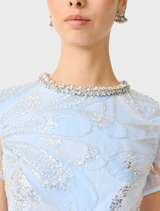Stylish blue cap sleeve gown by Annabelle, designed with a flattering silhouette for formal wear and celebrations.