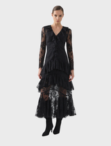 Stylish black Antoinette dress, designed with a tailored fit and a beautiful, flowing skirt for special events.