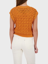 Light aperitif-colored openwork cardigan with delicate lace detailing, perfect for adding texture to any outfit.
