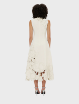 Stylish sleeveless midi dress in vanilla, showcasing delicate appliqué accents for a chic summer look.
