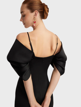 Graceful ebony maxi dress with intricate embroidery, perfect for adding elegance to any formal or evening occasion.