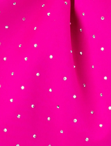 Fuchsia clutch bag with a chain strap, known as the Archie Top Handle Pouch, perfect for a fashionable accessory.