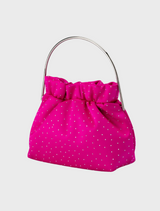 A vibrant fuchsia clutch bag with a chain strap, showcasing a modern design ideal for formal or casual occasions.