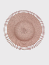 Timeless blush pink fascinator with a circular base and sheer accents, crafted for effortless styling at formal events.