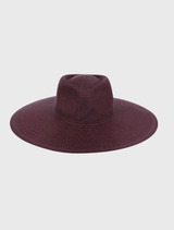 Modern burgundy fedora with a wide brim and structured shape, includes an adjustable internal cord for all-day comfort.
