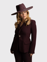 Morgan & Taylor's burgundy fedora with a wide brim and modern design, includes an internal cord for a customizable fit.