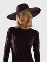 Wide-brimmed burgundy fedora from Aria Racewear, designed for style and comfort with an adjustable internal cord.