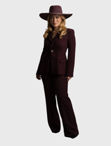 Wide-brim burgundy fedora with adjustable cord for a comfortable fit, featuring a modern minimalist design.
