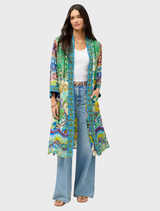 Armeria's patchwork kimono showcases a vibrant mix of fabrics and patterns, creating a unique and stylish look.