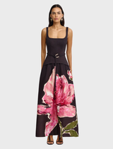 Arnet Magnolia Actonhill Maxi Dress in garnet, featuring a flowing design and elegant floral patterns.
