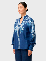 Asher Viscose Faille Shirt with Moonlit Batik design, highlighting a blend of elegance and comfort in its fabric and style.