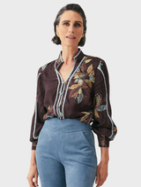 Asher Viscose Faille Shirt in Ember Vines pattern, featuring a floral design on a soft, lightweight fabric.