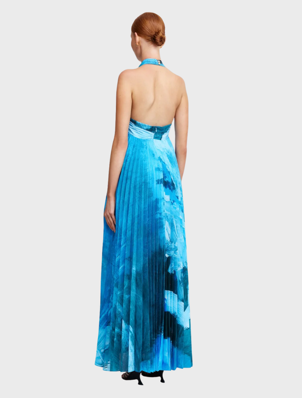 Elegant Askham Maxi Dress in Slate Symphony, showcasing a graceful design ideal for special events and gatherings.