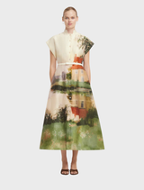 Midi dress featuring a serene print, designed by Aubrey, showcasing a stylish and elegant silhouette.