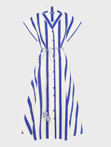 Chic navy midi dress featuring a striped design and shirt style, perfect for dressing up or down for any event.