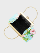 Interior view of the Audrey Sequin Top Handle - Aqua bag with detachable chain strap