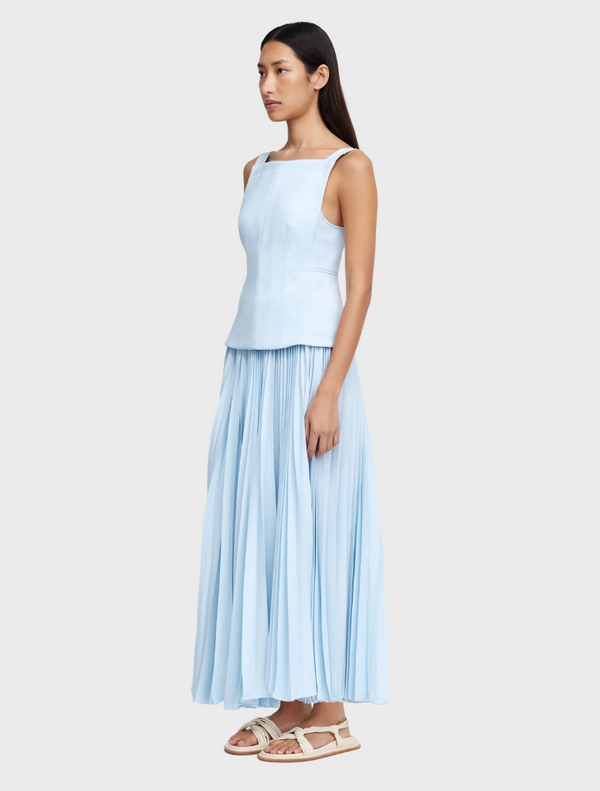 Elegant baby blue maxi dress by Hollinshill, featuring a relaxed fit and ideal for warm weather events.