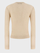 A beige knit cardigan laid flat, showcasing its soft texture and casual style, ideal for layering.