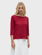 Berry-colored relaxed boat neck shirt, designed for comfort with a loose fit, perfect for casual outings.