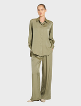 Fern Twill Sateen Bespoke Shirt with a crisp collar and pocket, designed for a fluid silhouette and versatile wardrobe use.