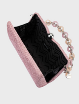 Birdie Textural Handle Bag in pink, designed as a chic clutch with a convenient chain strap.