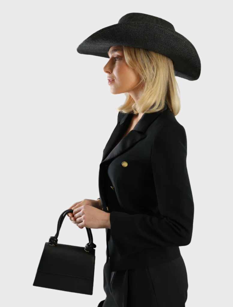 Elegant black fedora by Addison Racewear, designed for a sophisticated racing look.