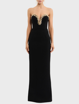Sophisticated black gown featuring Alexandrite design elements, showcasing a graceful and stylish appearance.