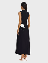 Black and ivory Kadence midi dress with a sophisticated silhouette, ideal for both casual and formal settings.