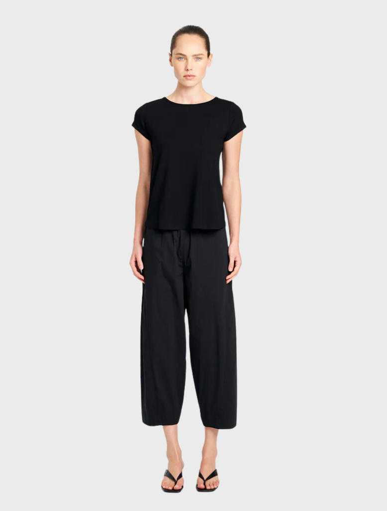 Stylish black Cafe T shirt, showcasing a modern cut with short sleeves and a comfortable fit for everyday use.