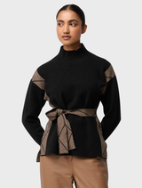 Elegant black chevron high neck sweater in a wool-viscose blend, ideal for adding warmth and style to any outfit.