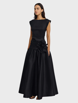 Elegant black Delph Maxi Dress with a long, flowing design, suitable for various events and stylish outings.