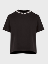 Casual black T-shirt showcasing a dome at the mouth design, ideal for relaxed settings.