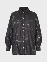 Black shirt featuring embroidered sequins, designed in a relaxed fit with button fastenings for a chic, casual look.