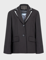 Stylish black jacket with a traditional design, ideal for layering and enhancing any outfit.