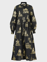 Elegant black and gold Loom With A View dress showcasing a stylish design, ideal for special events and gatherings.