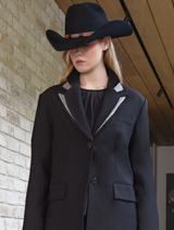 Elegant black jacket showcasing a timeless design, perfect for both casual and formal occasions.