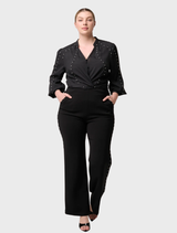 Elegant black shirt by Marcela Pearl, made of cupro stretch fabric with decorative embellishments.