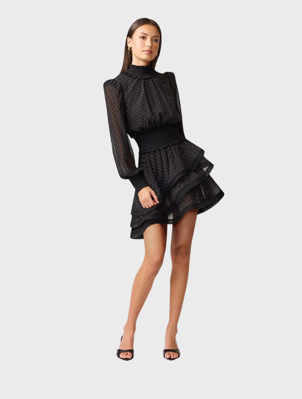 Elegant black Moss Mini Dress with a sleek design, ideal for various events and stylish outings.